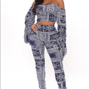 Blue Bandanna Ruched Leggings Set